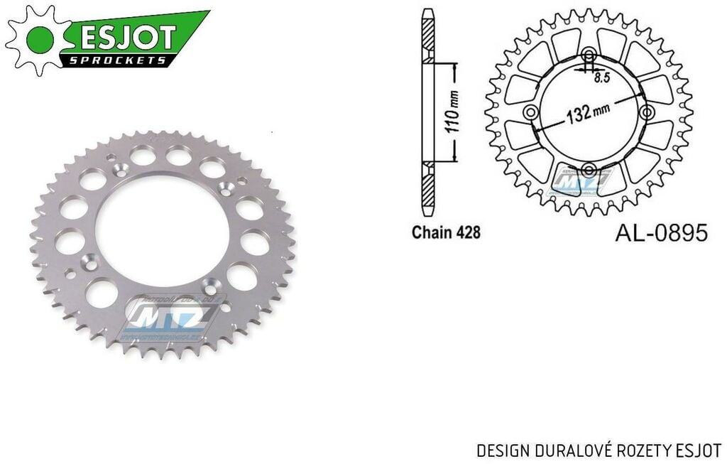 Obrázek produktu Rozeta řetězová (převodník) Dural 0895-51zubů ESJOT 51-15203-51 - barva stříbrná - KTM 85SX / 03-24 + 105SX+XC85+XC105 + Husqvarna TC85 / 14-24 + Gas-Gas MC85 AL-0895-51-ES