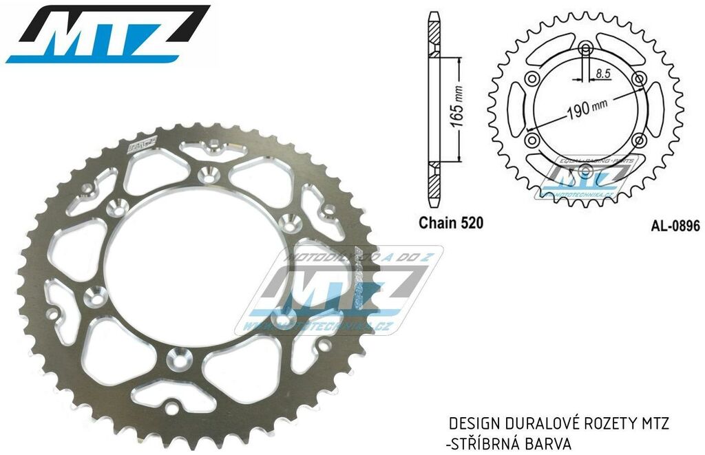 Obrázek produktu Rozeta řetězová (převodník) Dural 0896-52zubů MTZ stříbrná - KTM 125 Enduro +125MX + 250 Enduro + 250MX + 350 Enduro + 350MX + 420 Enduro + 420MX + 495MX +500MX + 600 LC4 MX + 600 LC4 Enduro AL-0896-52