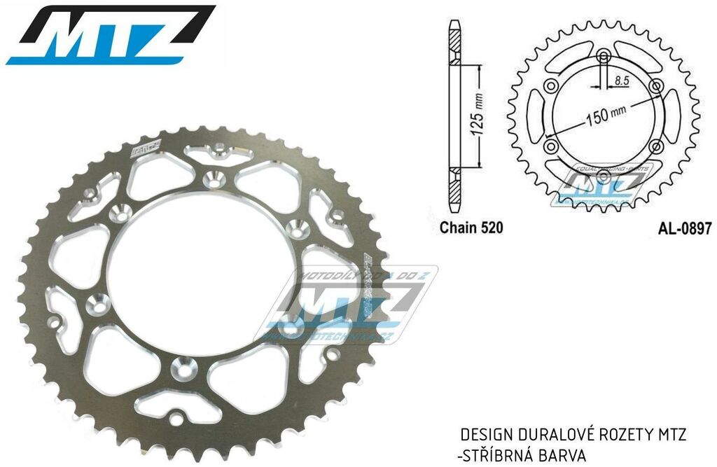 Obrázek produktu Rozeta řetězová (převodník) Dural 0897-52zubů MTZ stříbrná - KTM 125SX+250SXF+ 360EXC+400EXCF+300XC+450XCF+440MX+790 Adventure+620 EGS+690 Duke+125LC2+ 350LC4+525SMR+690SMC + Husaberg TE250+FC350+FE45 AL-0897-52