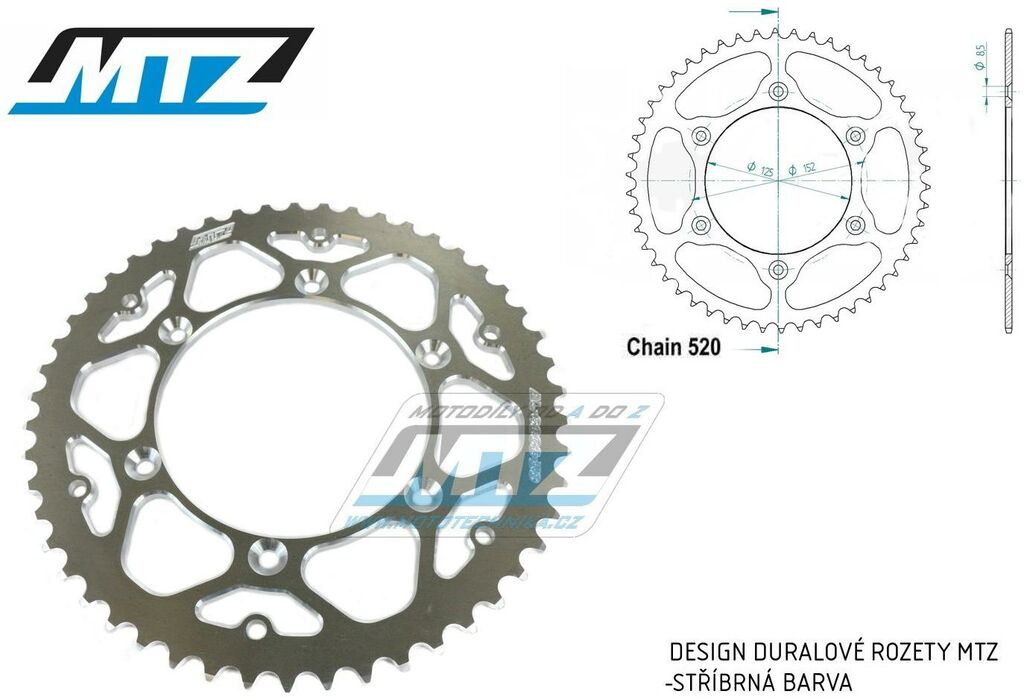 Obrázek produktu Rozeta řetězová (převodník) Dural BETA-52zubů MTZ stříbrná - Beta RR125+RR200+RR250+RR300 / 13-21 + RR350+RR390 +RR400+RR430+RR450+RR480+RR498 + RS390+XTrainer300+XTrainer250 / 13-21 AL-BETA-52