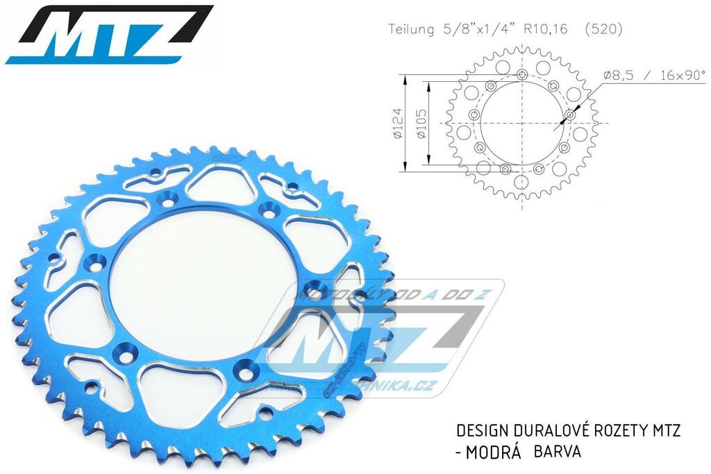 Obrázek produktu Rozeta řetězová (převodník) Dural TM-50zubů MTZ modrá - TM MX125+MX144+MX250+MX250F+MX450F+MX530F / 92-22 + EN125+EN144+EN250+EN300+EN250F+EN300F+EN450F+EN530F / 92-22 + MX80 AL-TM-50-E3