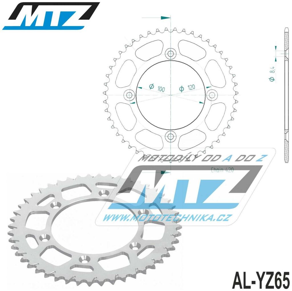 Obrázek produktu Rozeta řetězová (převodník) Dural YZ65-46zubů MTZ stříbrná - Yamaha YZ65 / 18-23 AL-YZ65-46