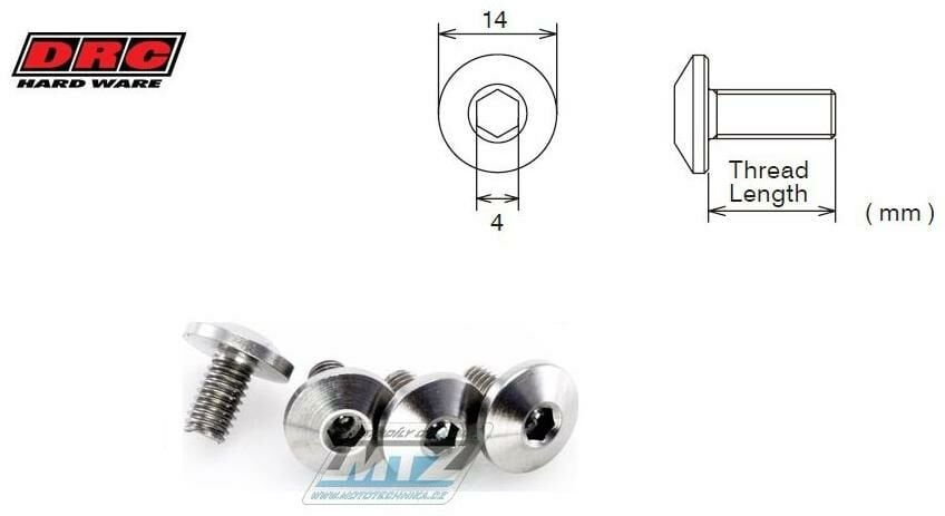 Obrázek produktu Šroub NEREZ TAPER - DRC M6 Stainless Taper Bolt - DRC D58-36-010 - M6x10mm DF5836010