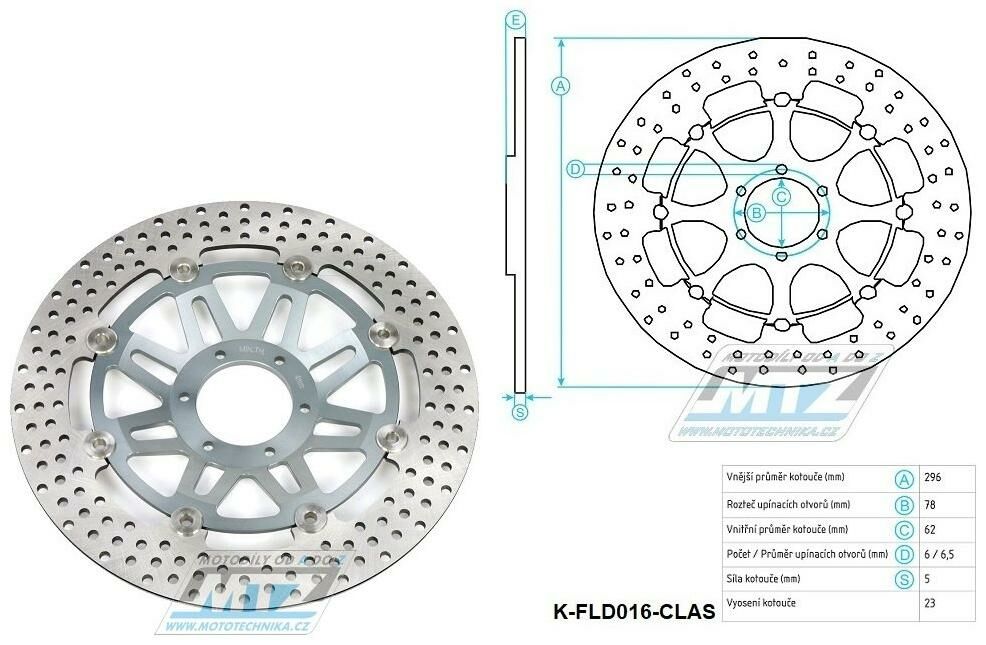 Obrázek produktu Kotouč brzdový (296/62/6D) - kulatý design - Honda CB400Four + CB600F Hornet / 98-99 K-FLD016-CLAS