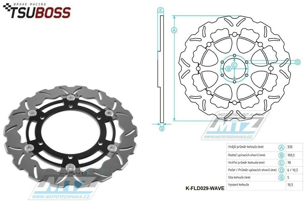 Obrázek produktu Kotouč brzdový plovovoucí (320/78/6D) zubatý desing - Triumph Daytona955+Speed Triple900+Sprint955 ST+Sprint955 RS+Daytona955+Speed Triple900+Sprint955 ST K-FLD029-WAVE