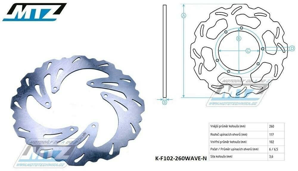 Obrázek produktu Kotouč brzdový MTZ nerezový - zubatý desing Wave (vnější průměr 260mm) - Honda CR125+CR250+CR500 + CRF250R+CRF250RX+CRF250X+CRF450R+CRF450RX+CRF450X K-F102-260WAV