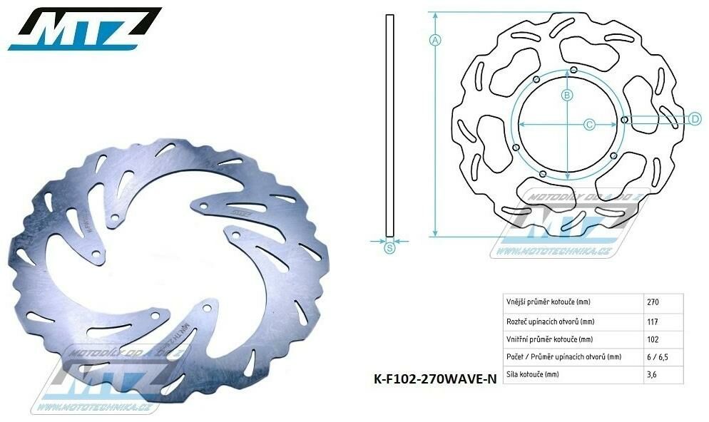 Obrázek produktu Kotouč brzdový MTZ nerezový - zubatý desing Wave (vnější průměr 270mm) - Honda CR125+CR250+CR500 + CRF250R+CRF250RX+CRF250X+CRF450R+CRF450RX+CRF450X K-F102-270WAV