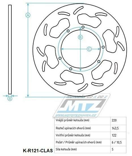 Obrázek produktu Kotouč brzdový (220/122/6D) kulatý desing - Honda CR125 / 85-88 + CR250 / 85-88 + CR500 / 86-88 + XR250R K-R121-CLAS