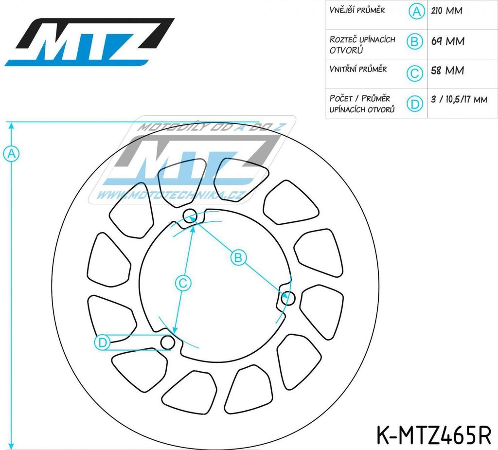 Obrázek produktu Kotouč brzdový (210/58/3D) - kulatý design - Peugeot Elystar50 + Citystar125 + JetForce125 + Satelis125 + Citystar200 K-MTZ465R-CLA