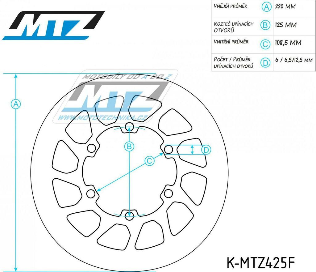 Obrázek produktu Kotouč brzdový  (220/108/6D) - kulatý design - Beta MX50+RX50 + Rieju Drac50+MRX50+RR50+SMX50+RJ125+RR125+RS125 + Suzuki DR50BIG K-MTZ425R-CLA