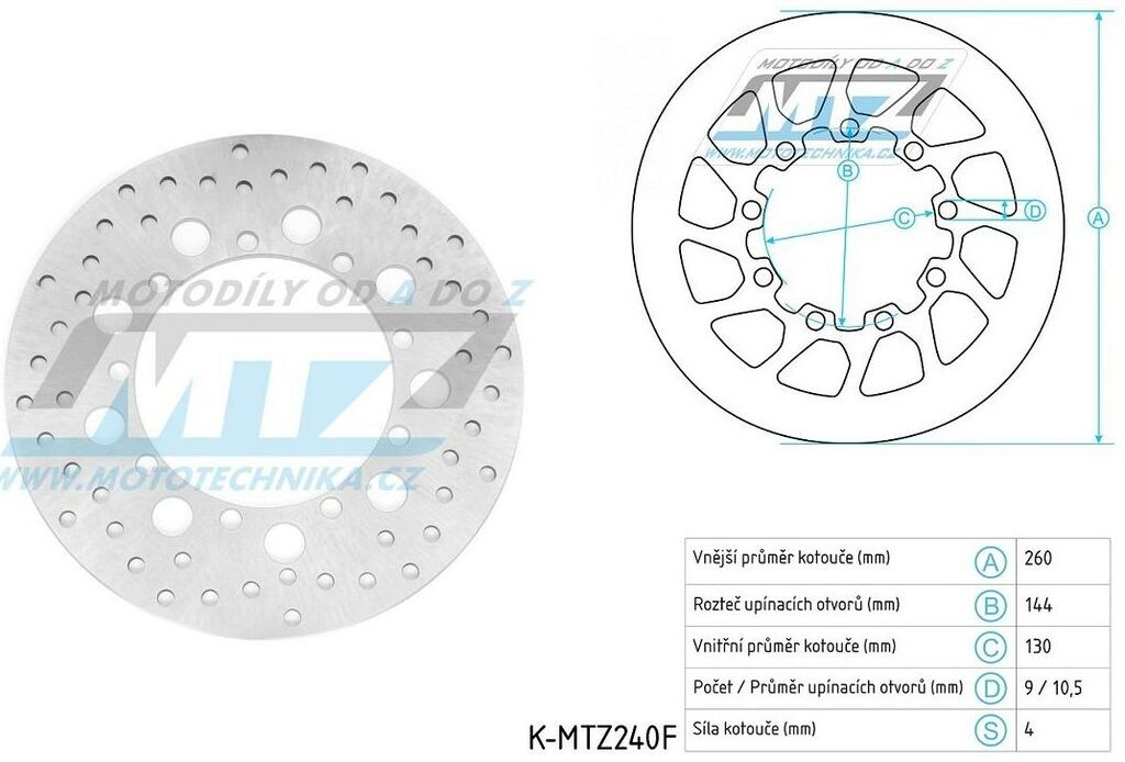 Obrázek produktu Kotouč brzdový (260/130/9D) - kulatý design - Kawasaki KL650 / 87-89 K-MTZ240F-CLA