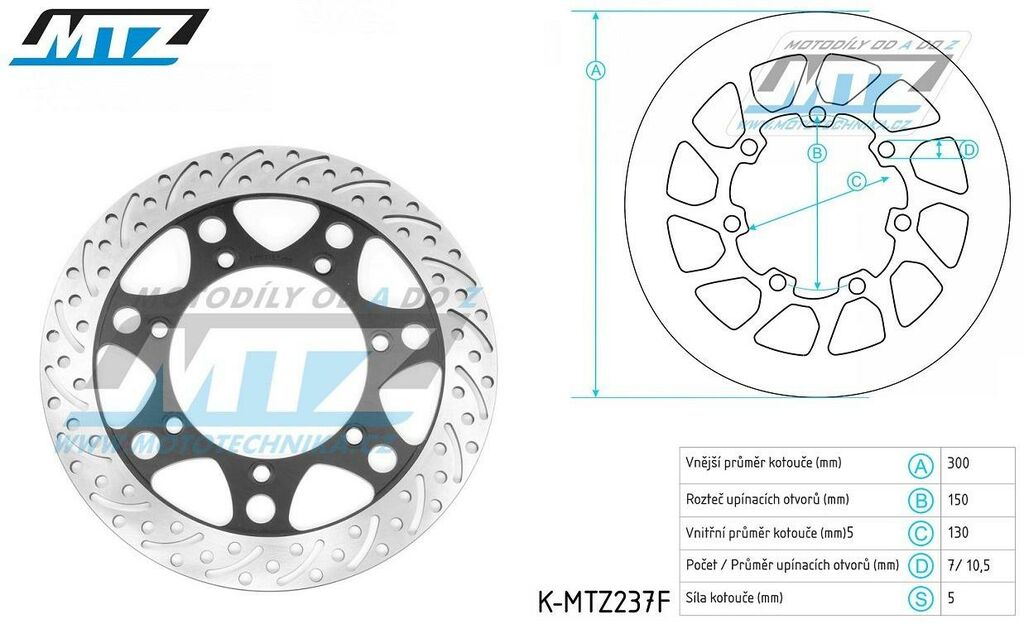 Obrázek produktu Kotouč brzdový (300/130/7D) - kulatý design - Kawasaki EN500 / 94-04+VN800 / 94-06+VN1500 K-MTZ237F-CLA