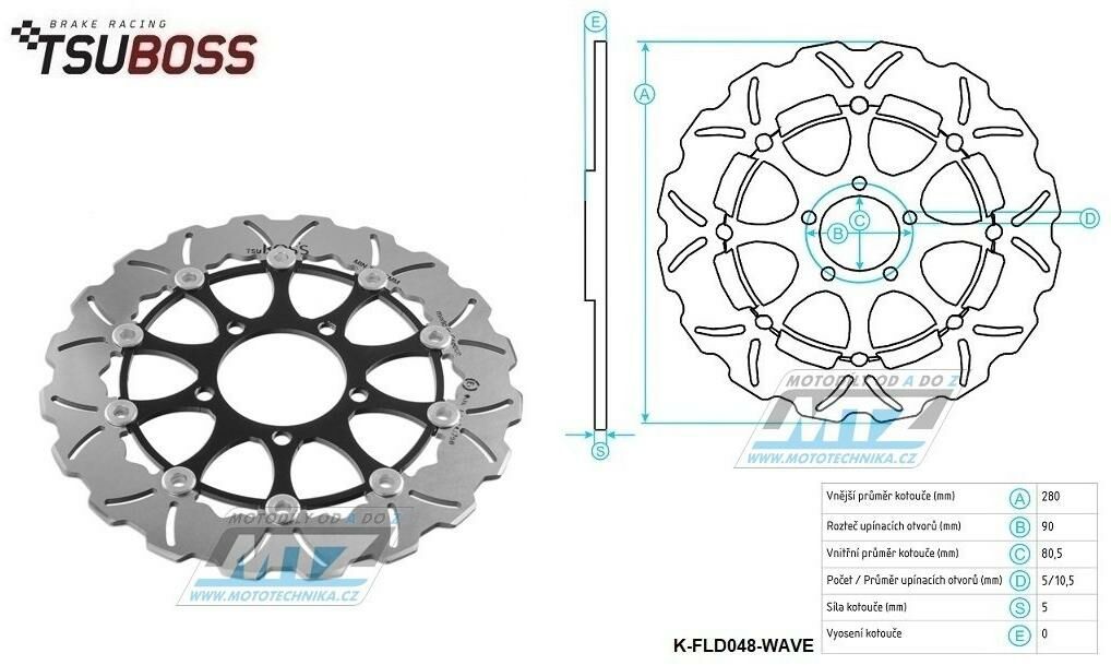 Obrázek produktu Kotouč brzdový plovovoucí (280/80,5/5D) zubatý desing - Kawasaki ZX636 / 03-04 + ZX600RR Ninja K-FLD048-WAVE