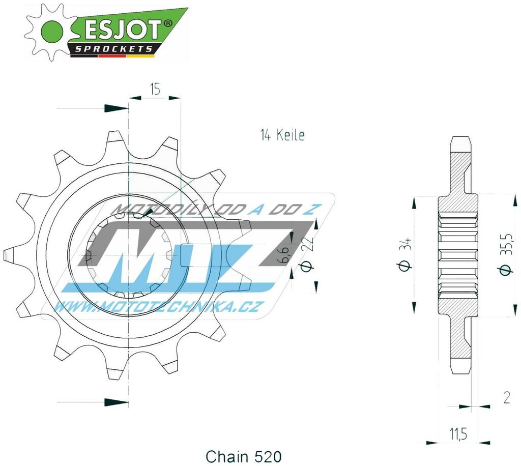 Obrázek produktu Kolečko řetězové (pastorek) 95-SHE3-13zubů ESJOT 50-32176-13 - Sherco SE250+SE300 / 14-20 + SE450F+SE500F / 04-22 95-SHE3-13-ES