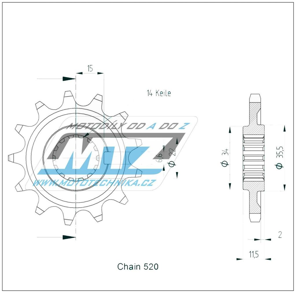Obrázek produktu Kolečko řetězové (pastorek) 95-SHE3-12zubů MTZ - Sherco SE250+SE300 / 14-20 + SE450F+SE500F / 04-22 95-SHE3-12