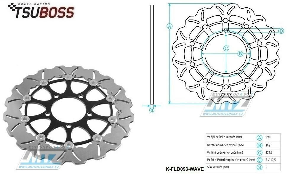 Obrázek produktu Kotouč brzdový plovovoucí (290/121,5/5D) zubatý desing - Suzuki GSF650 Bandit / 05-06  Suzuki SFV650 Gladius / 09-16 Suzuki SV650 / 07-19 K-FLD093-WAVE