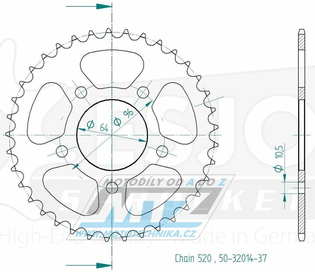 Obrázek produktu Rozeta ocelová (převodník) 0254-41zubů ESJOT 50-32014-41 - Honda CBF250 / 04-06 +XL200R+XR200R / 81-83 + CBX250 Twister 95-0254-41-ES