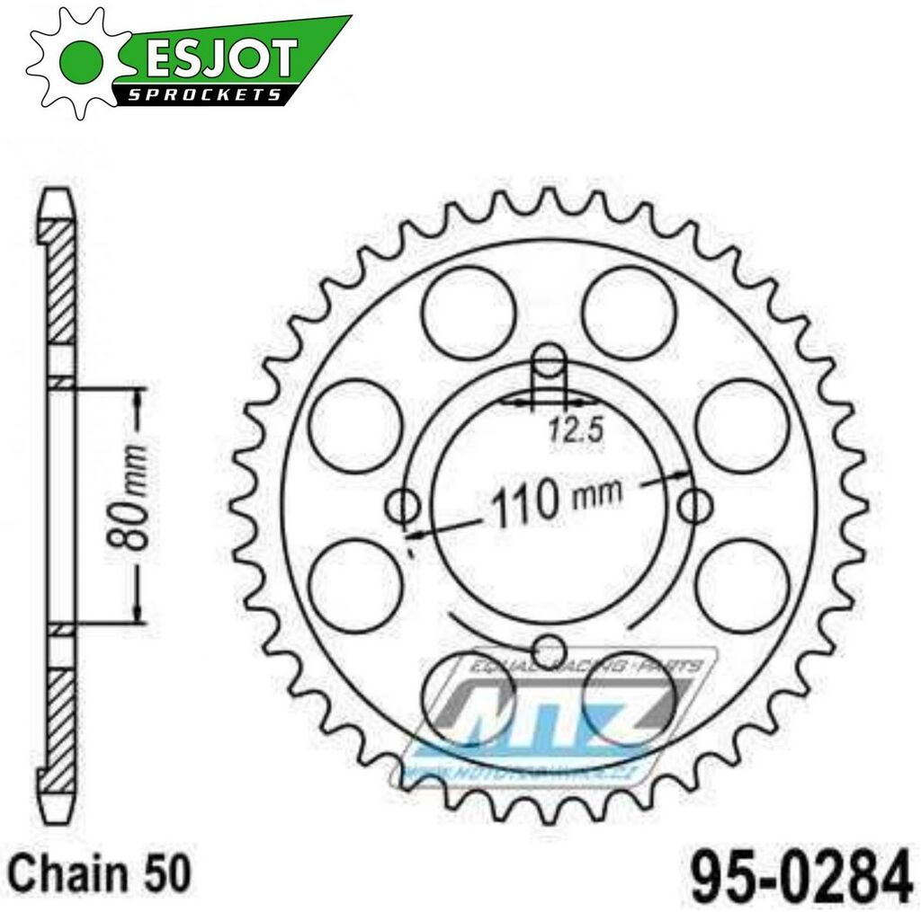 Obrázek produktu Rozeta ocelová (převodník) 0284-37zubů ESJOT 50-35005-37 - Honda CB650 Nighthawk + CB650SC Night Hawk + CB650C + CB750C + CB750K + CB750F + CB750 Custom + CBR750F 95-0284R-37-E