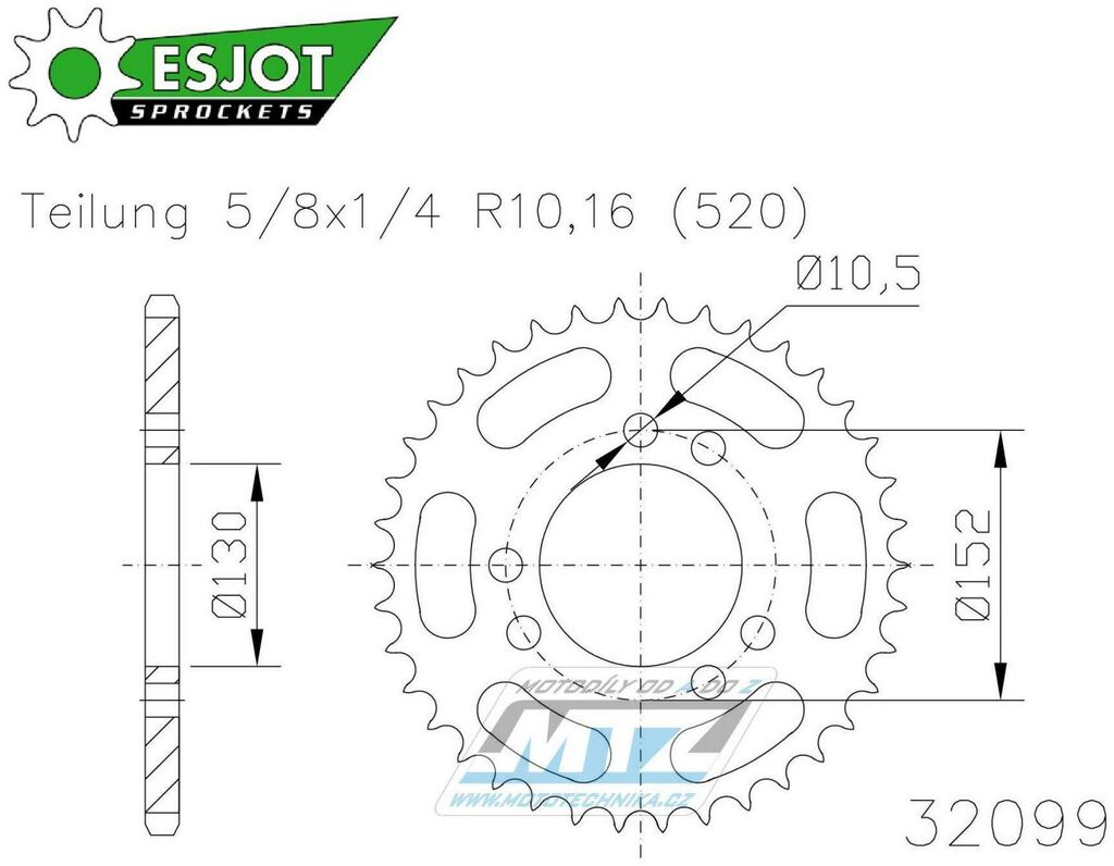 Obrázek produktu Rozeta ocelová (převodník) 32098-41zubů ESJOT 50-32098-41 - Cagiva 125N1 + 125 Planet 3 / 97-98 50-32098-41