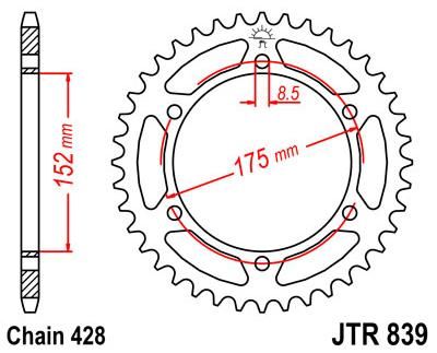 Obrázek produktu ZADNÍ ŘETĚZOVÉ KOLO 51T 428 JTR839.51