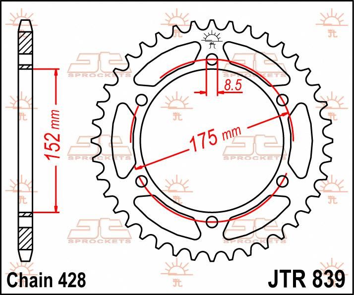 Obrázek produktu ZADNÍ ŘETĚZOVÉ KOLO 52T 428 JTR839.52