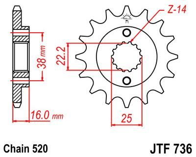 Obrázek produktu PŘEDNÍ ŘETĚZOVÉ KOLO 16T 520 JTF736.16