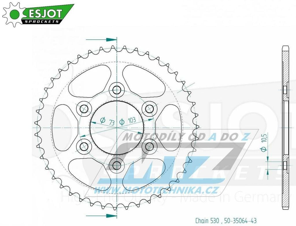 Obrázek produktu Rozeta ocelová (převodník) 35064-43zubů ESJOT 50-35064-43 - Ducati 1200 Multistrada Enduro / 16-18 + 1262 Multistrada Enduro / 19-21 50-35064-43