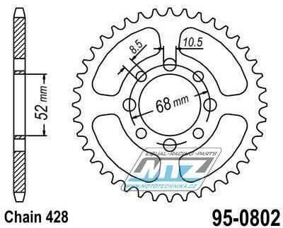 Obrázek produktu Rozeta ocelová (převodník) 0802-45zubů MTZ - Suzuki A100 All + DS80 + FL125 + GP100 + GT80 + JR80 + RG80 + RV90 + TSX80 + Kawasaki KC100 + KH100 + KD80 + KE100 + KM100 + Modenas 125 Kriss 95-0802-45