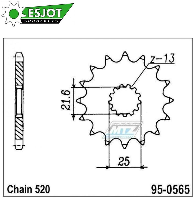 Obrázek produktu Kolečko řetězové (pastorek) 0565-12zubů ESJOT 50-32006-12S - Yamaha YZ250+YZF450+YZF400+YZF426 + WRF400+WRF426+WRF450 + TDR250+TRZ250+TT500+XT500 + MT03-YZF-R3+YZF-R25 + YFZ450+YFM660R Raptor + Kawasa 95-0565-12-ES