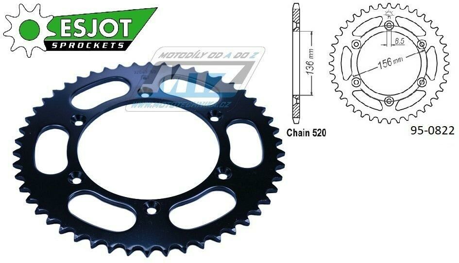 Obrázek produktu Rozeta ocelová (převodník) 0822-46zubů ESJOT 50-32043-46 (černá) - Husqvarna CR+WR+TC+TE+WRE+TXC+SM+SMR + Suzuki DR350+DRZ400 + Cagiva WMX + Gas-Gas EC+ECF+XC+Ranger + Beta RR + Sherco SE+SEF + Rieju  95-0822-46-ES