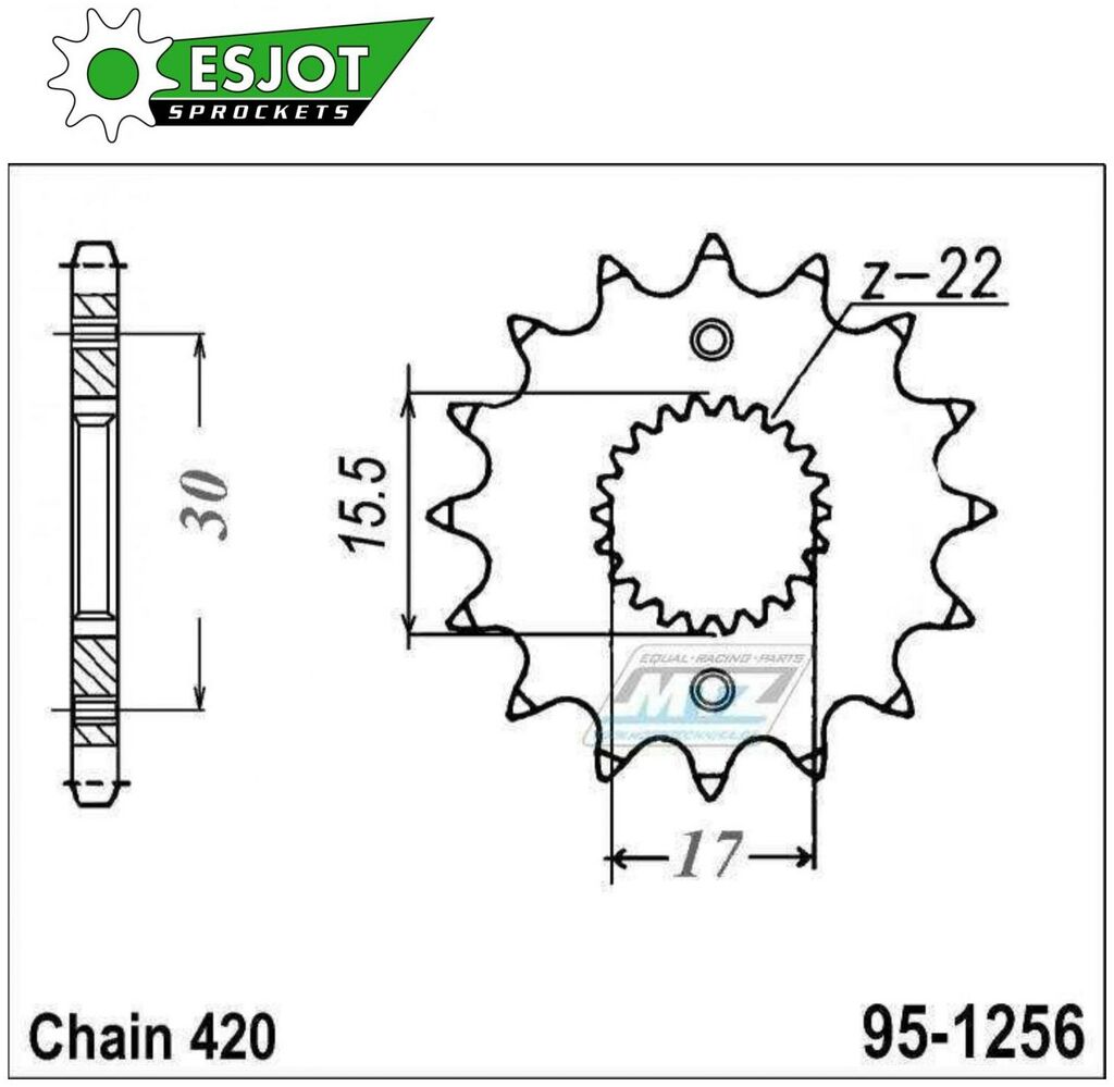 Obrázek produktu Kolečko řetězové (pastorek) 1256-14zubů ESJOT 50-13014-14 - Honda CR80+CR85 / 86-07 + CRF50F+CRF70F / 04-20 + XR50+XR70 95-1256-14-ES