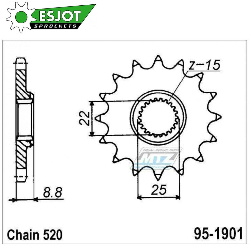 Obrázek produktu Kolečko řetězové (pastorek) 1901-11zubů ESJOT 50-32024-11 - KTM 125+150+200+250+300+360+380SX+EXC + 250+350+400+450+500+520+525+530SXF+EXCF + SMR+Freeride + Husaberg TE+FE + Husqvarna TC+TE+FC+FE + Ga 95-1901-11-ES