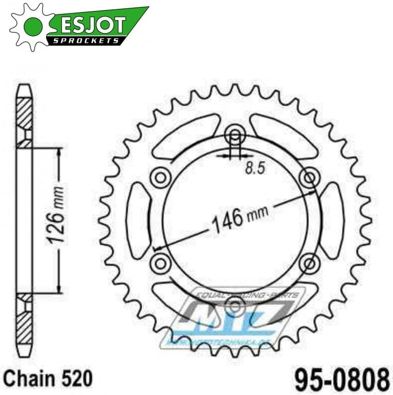 Obrázek produktu Rozeta ocelová (převodník) 0808-51zubů ESJOT 50-32041-51 - Kawasaki KLX400 + Suzuki DR250 + DR350 + DRZ250 + DRZ400 + RM100 + RM125 + RM250 + RMX250 + RMZ250 + RMZ450 + RMX450 + TSR125 + TSR200 95-0808-51-ES