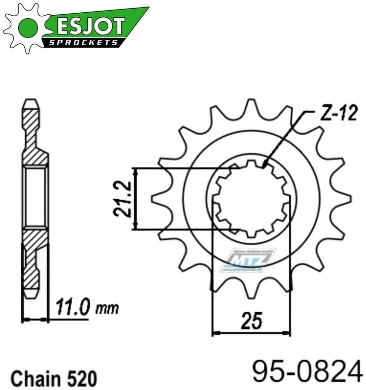 Obrázek produktu Kolečko řetězové (pastorek) 0824-12zubů ESJOT 50-32048-12 - Husqvarna TE250+TE310+TE410+TE450+TE510+TE570+TE610 + TE410E+TE610E + TC250+TC450+TC510+TC570+TC610 + SMR450+SMR510+SMR530+SMR570+SMR630 + S 95-0824-12-ES