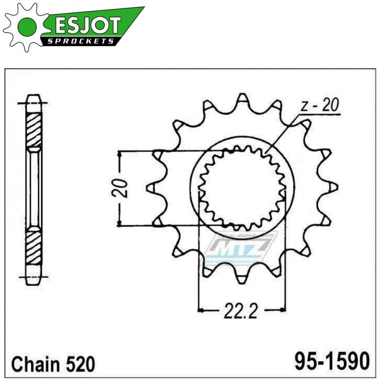 Obrázek produktu Kolečko řetězové (pastorek) 1590-12zubů ESJOT 50-32109-12S - Yamaha YZ125+YZF250+WRF250 + WR250R+WR250X + Gas-Gas ECF250+ECF300+ECF450 95-1590-12-ES