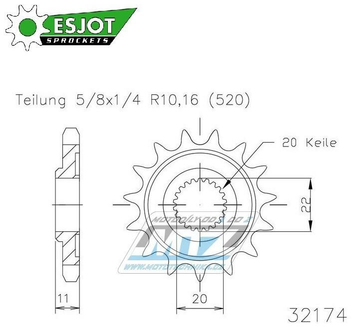 Obrázek produktu Kolečko řetězové (pastorek) 32174-15zubů ESJOT 50-32174-15 - Sherco SE250F+SE300F / 13-20 + SE125+SC125 / 18-24 50-32174-15