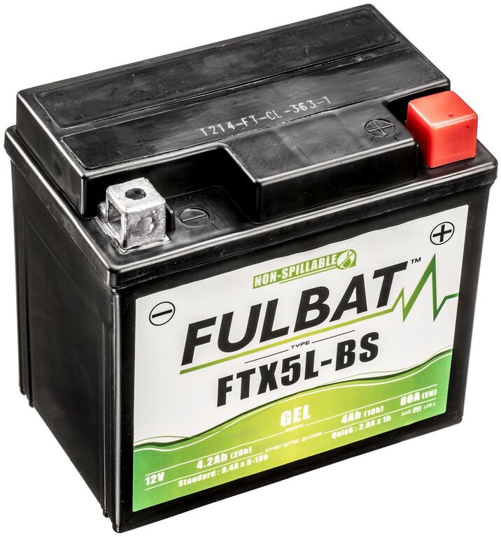 Obrázek produktu baterie 12V, FTX5L-BS / FTZ6S GEL, 12V, 4Ah, 80A, bezúdržbová GEL technologie 113x70x105 FULBAT (aktivovaná ve výrobě)