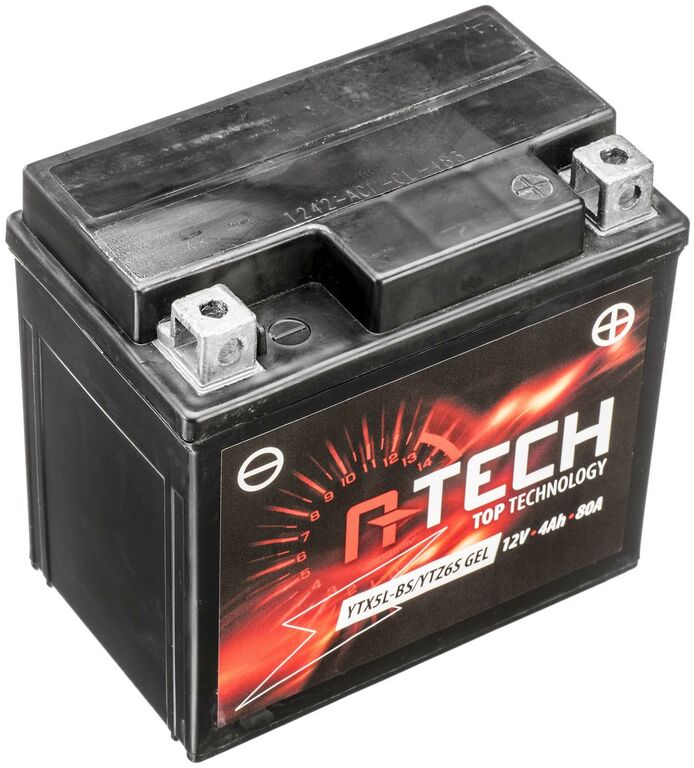 Obrázek produktu baterie 12V, YTX5L-BS/YTZ6S GEL, 4Ah, 80A, bezúdržbová GEL technologie 113x70x105, A-TECH (aktivovaná ve výrobě) 820670