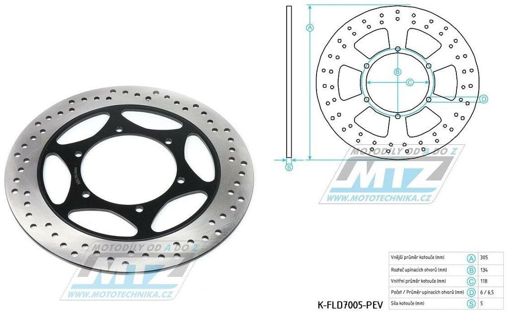 Obrázek produktu Kotouč brzdový (305/118/6D) - kulatý design - BMW R850+K100+K1+K1100+R1100 K-FLD7005-PEV