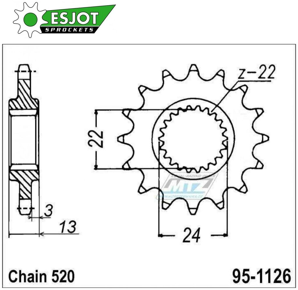 Obrázek produktu Kolečko řetězové (pastorek) 1126-17zubů ESJOT 50-32058-17 - Aprilia 650 Pegaso / 92-97 + Moto 6.5 / 95-99 + 650 Stark (Francie) / 95-98 95-1126-17-ES