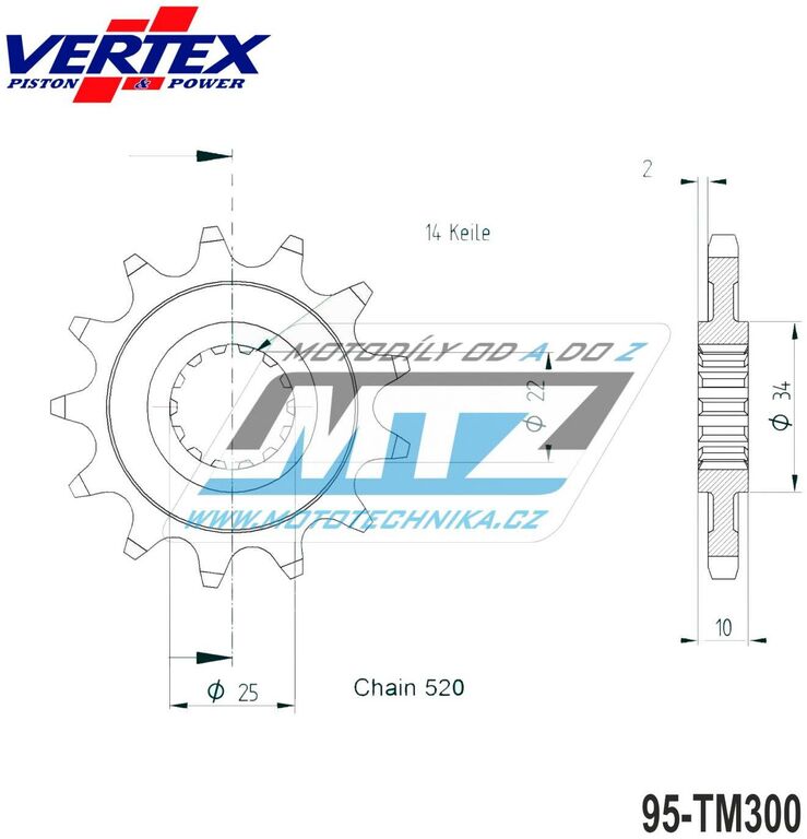 Obrázek produktu Kolečko řetězové (pastorek) TM300-13zubů VERTEX 891-4046K13 - TM MX300+ EN250+EN300 / 95-20 + MX250F+EN250F / 01-10 + MX400F+MX450F+MX530F+EN400F +EN450F+EN530F / 01-20 95-TM300-13-V