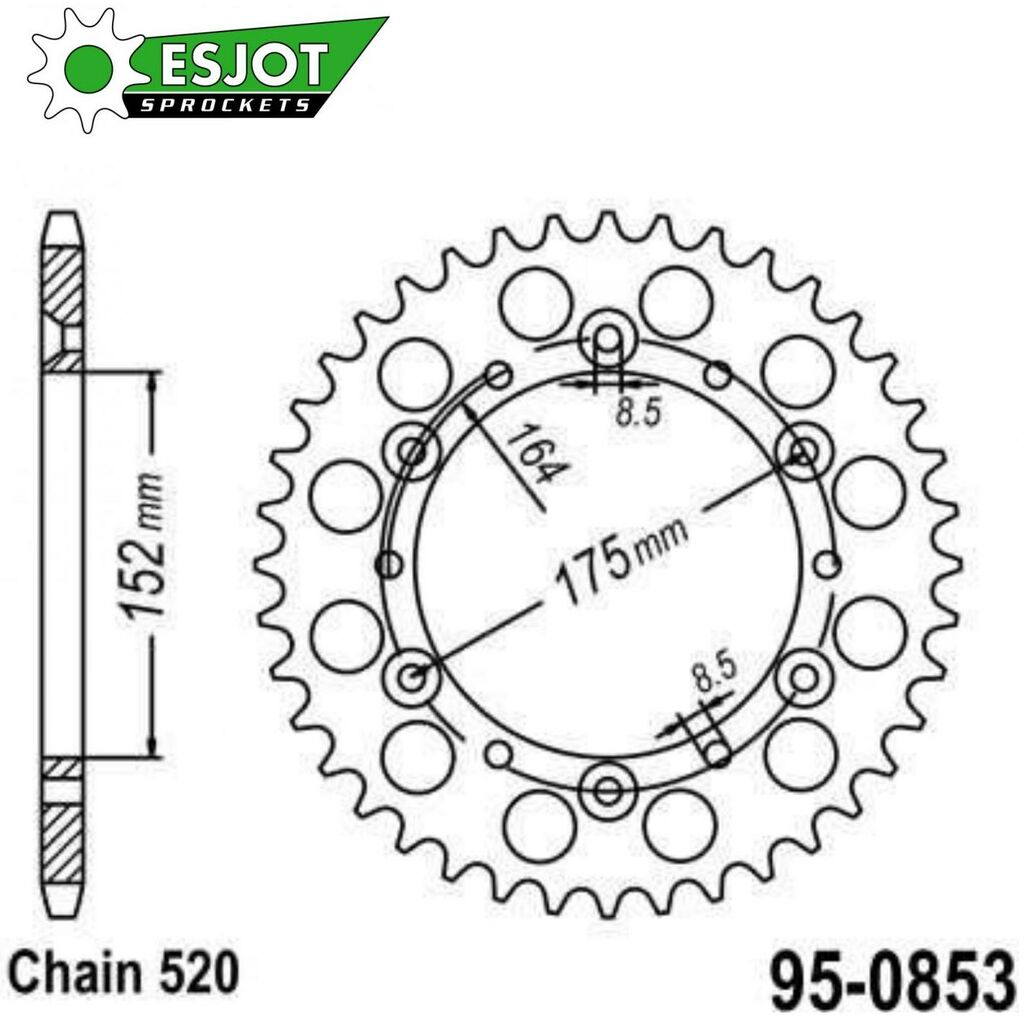 Obrázek produktu Rozeta ocelová (převodník) 0853-49zubů ESJOT 50-32003-49 - Yamaha YZ100+YZ125+YZ250+YZ465 +YZ490+DT200R+DT250MX+DT400MX+IT175+IT200+IT250+IT400+IT465+IT490+TT350 +WR250+WR500 + Kreidler 170 Mustang Ut 95-0853-49-ES