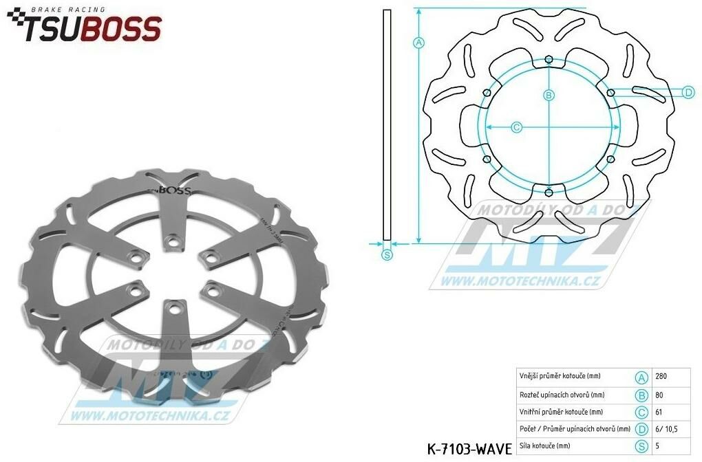 Obrázek produktu Kotouč brzdový (280/61/6D) - KTM Duke125 / 11-12 + Duke200 / 12-16 K-7103-WAVE
