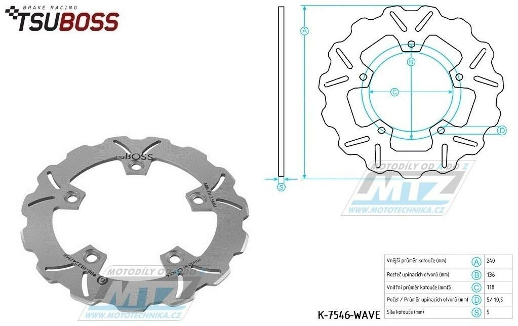 Obrázek produktu Kotouč brzdový (240/115/5D) zubatý desing - BMW G310GS / 17-21 + G310R / 16-21 + Honda CTX700+Integra700+NC750+NM4 750Vultus K-7546-WAVE