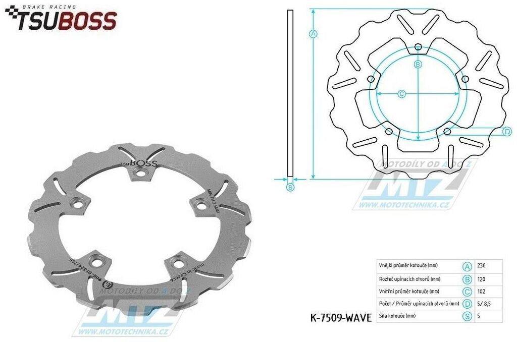 Obrázek produktu Kotouč brzdový (230/102/5D) zubatý desing - Yamaha YZF R125 / 08-13 K-7509-WAVE