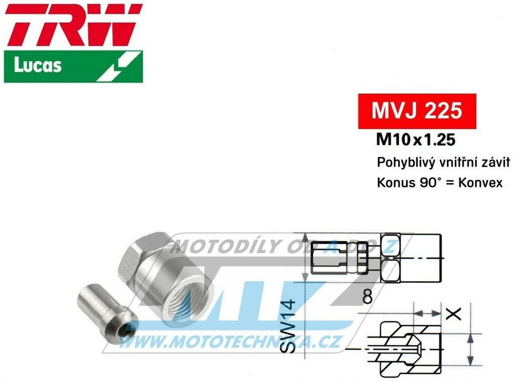 Obrázek produktu Koncovka brzdové hadice TRW VarioFlex MVJ225 (šroubení vnitřní závit M10x1,25 pohyblivé) - barva Alu stříbrná LUMVJ225A