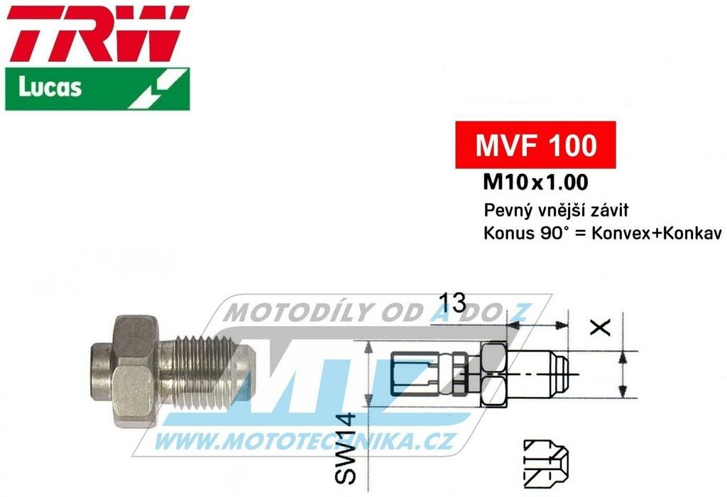 Obrázek produktu Koncovka brzdové hadice TRW VarioFlex MVF100 (šroubení vnější závit M10x1 pevné) - barva Alu stříbrná LUMVF100A