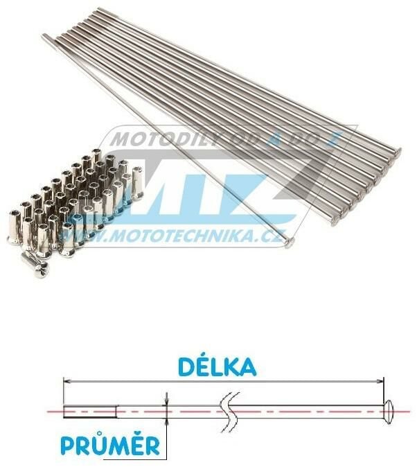 Obrázek produktu Drát/Špice do kola + Niple - nerezová univerzální přímá - průměr 3,6mm / délka 226mm Š50-UNI36-226