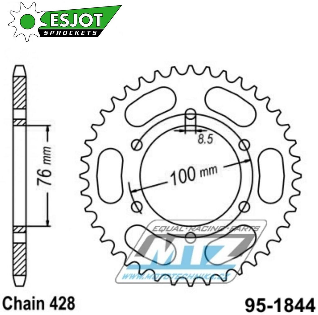 Obrázek produktu Rozeta ocelová (převodník) 1844-52zubů ESJOT 50-15070-52 - Yamaha MT125+FZ16+YS125 + YZFR125 + YZF-R125 + XSR125+MTM125+MTN125 95-1844-52-ES