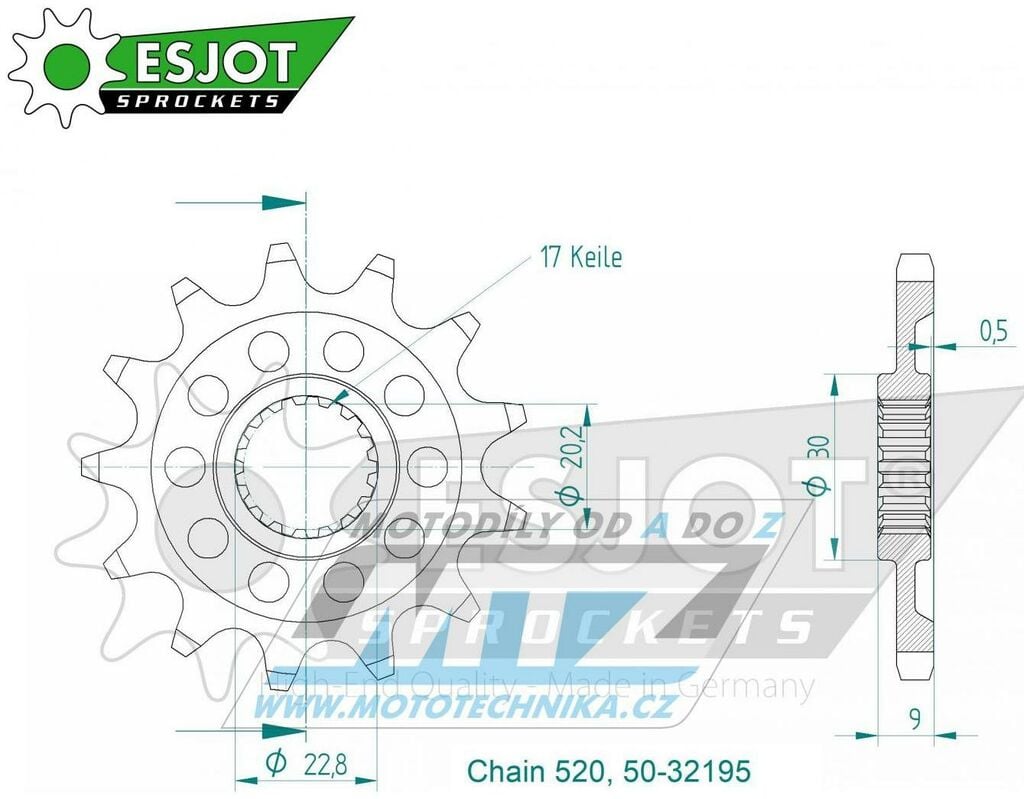 Obrázek produktu Kolečko řetězové (pastorek) 32195-12zubů ESJOT 50-32195-12S - Sherco SE250+SE300 / 21-24 + SEF250+SEF300 / 21-24 50-32195-12